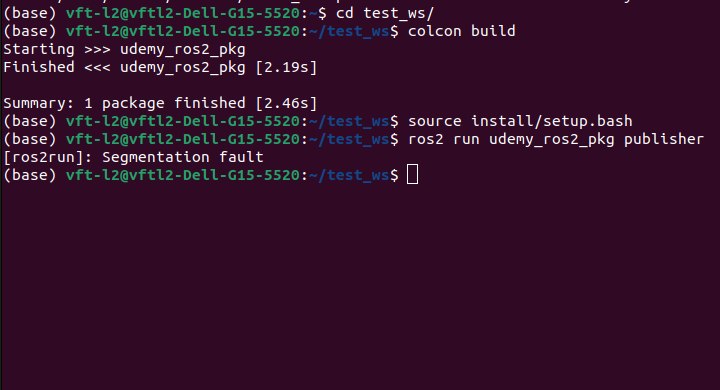Terminal output showing a segmentation fault error