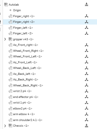 Image of the links on onshape, labeled clearly